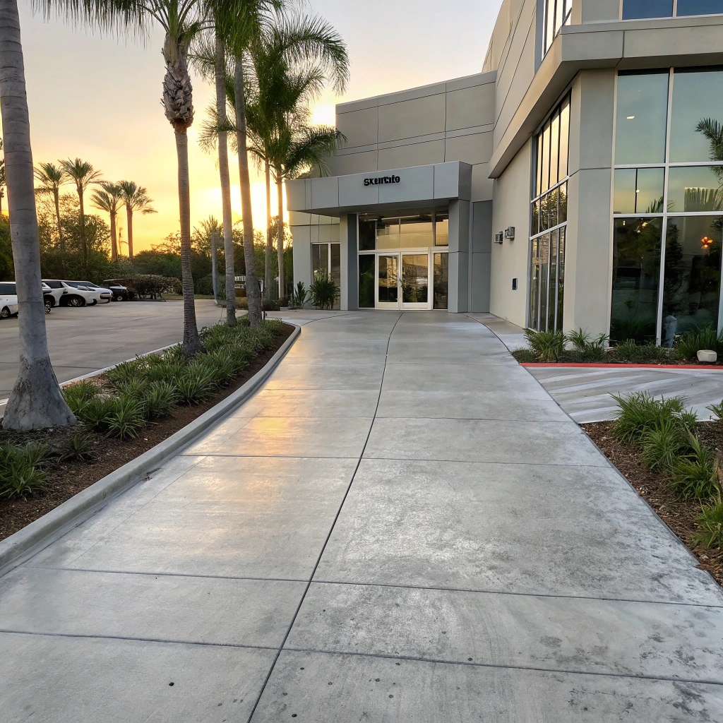 Polished concrete pathway and entrance at a commercial property in Douglas