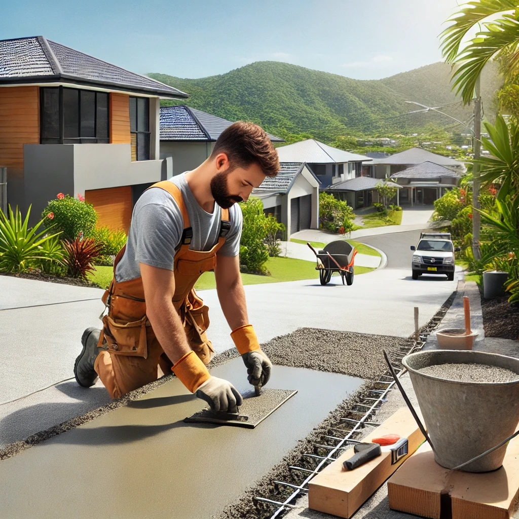 Concrete specialist working on a residential driveway in Vincent, Townsville
