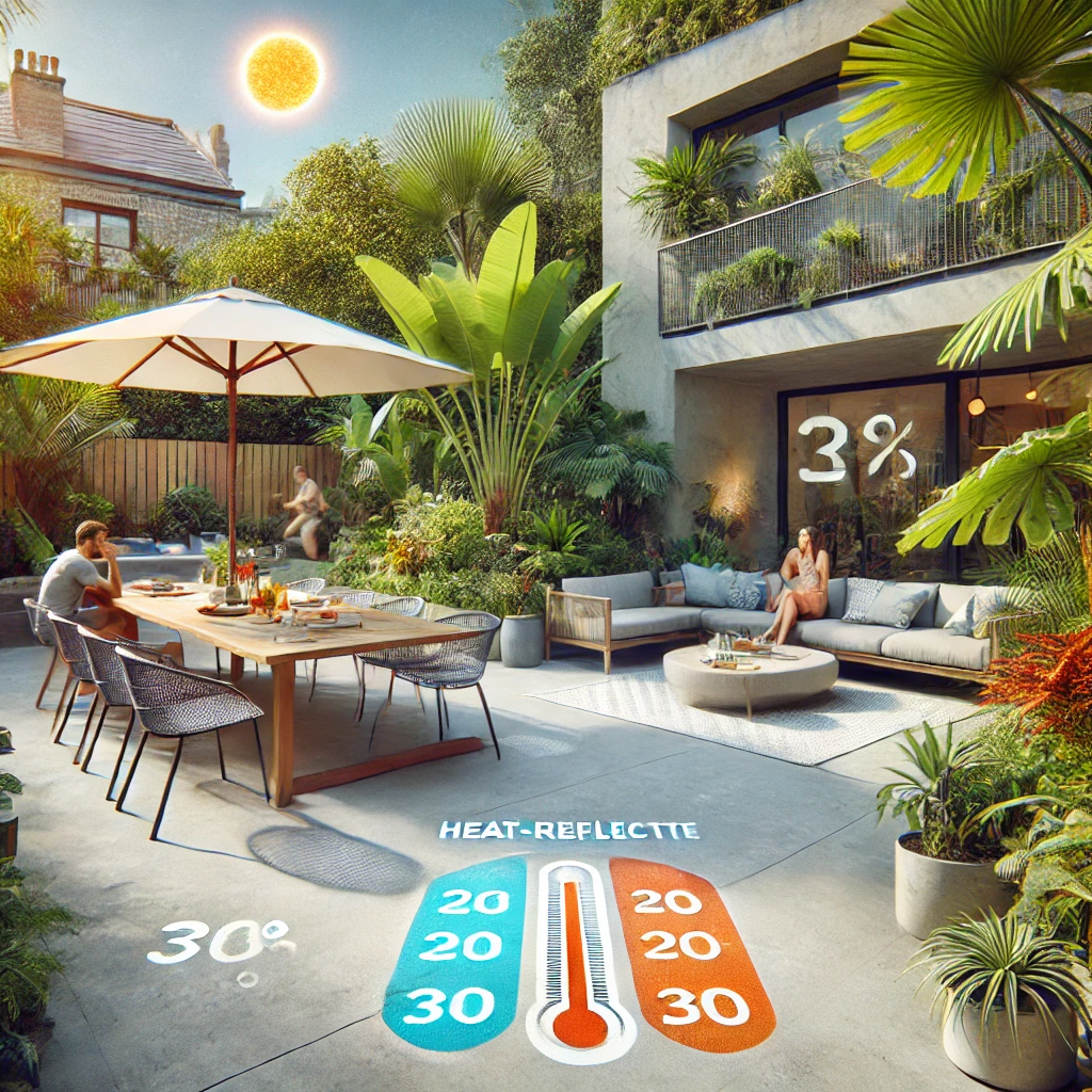 Light-coloured, heat-reflective concrete patio in a Hyde Park backyard