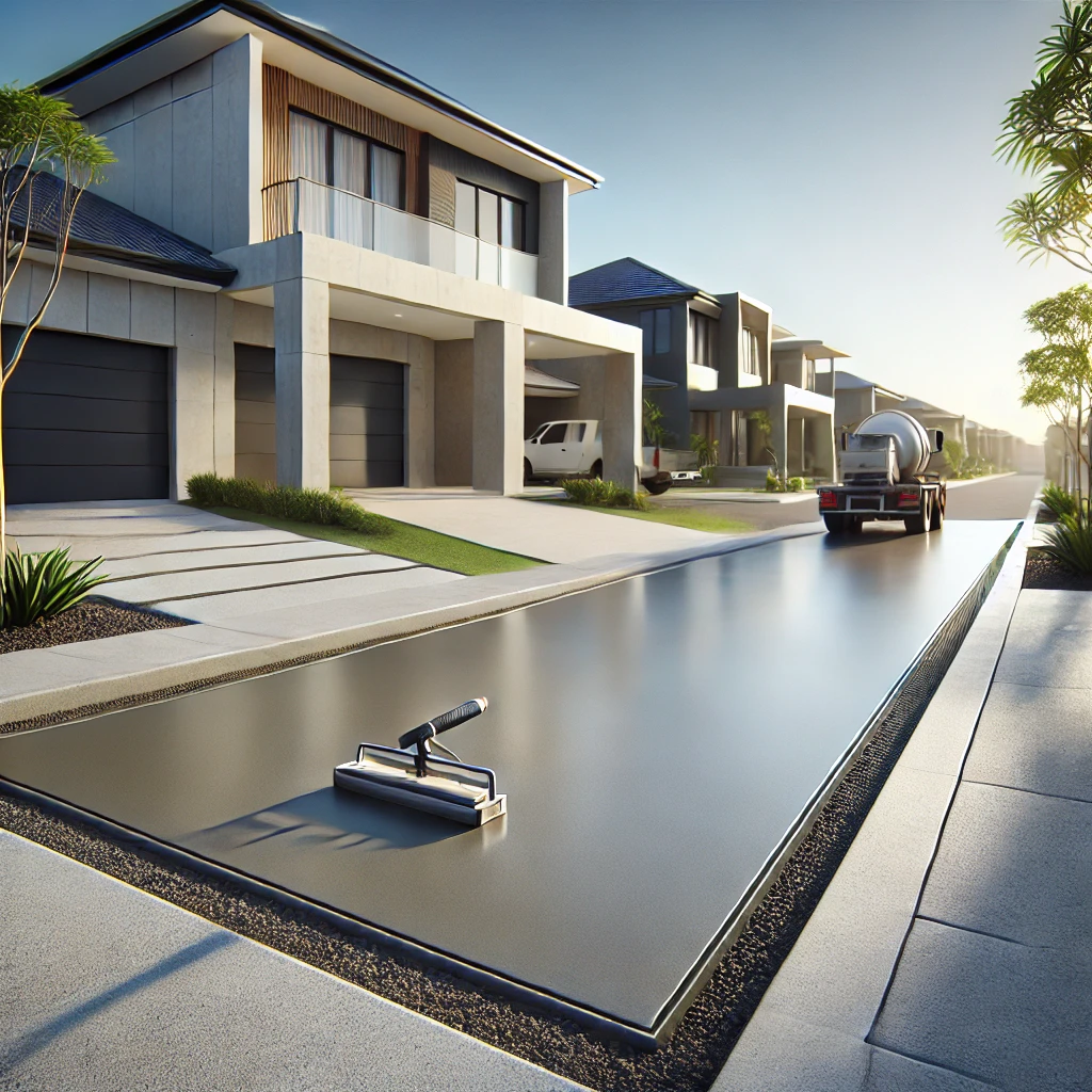 Completed concrete driveway and outdoor area at a Vincent, Townsville home