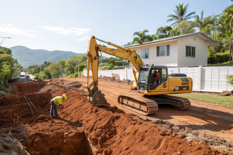 Excavation contractor operating machinery on a Townsville job site