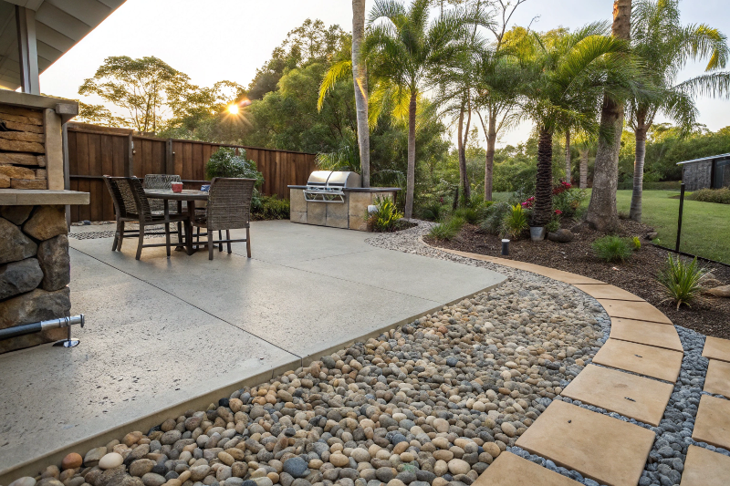 Exposed aggregate concrete patio installation Townsville