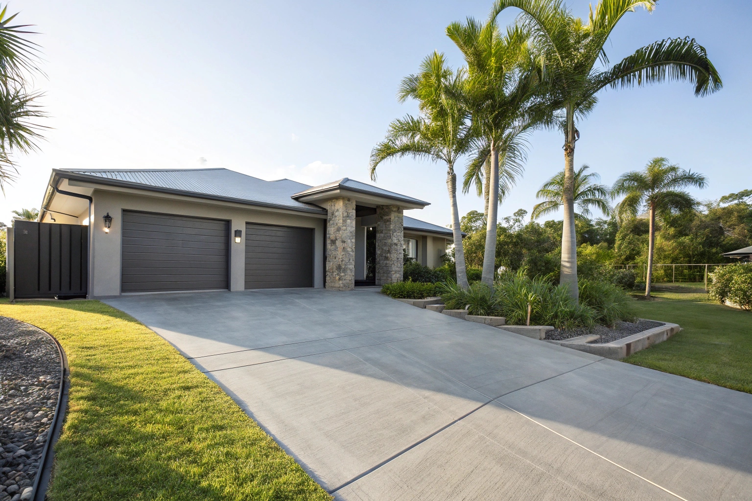 Modern Australian suburban home with smooth grey residential concrete