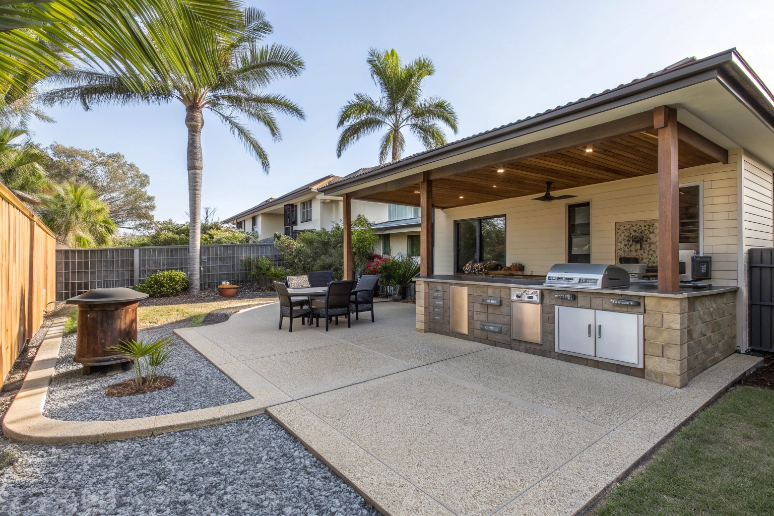 Exposed aggregate concrete patio for outdoor entertaining in Townsville