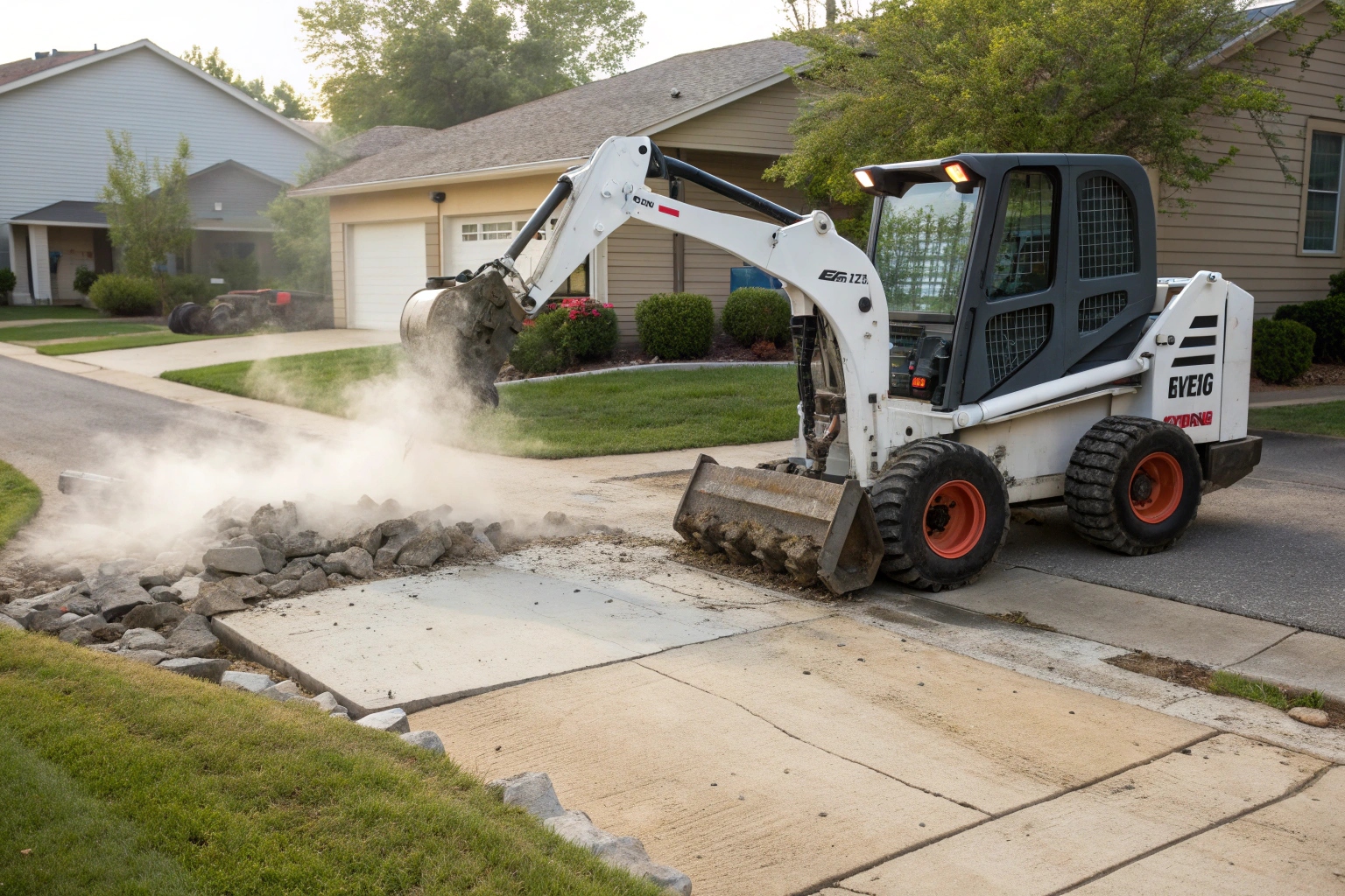 Professional driveway removal equipment breaking up concrete in Townsville