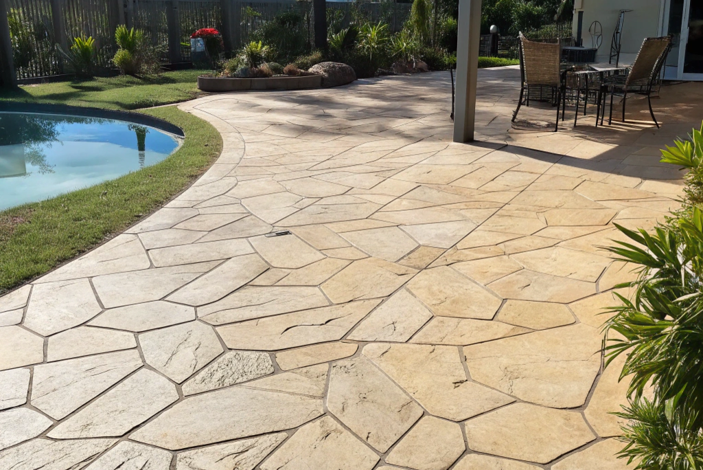 Stamped concrete outdoor area showcasing a decorative pattern finish